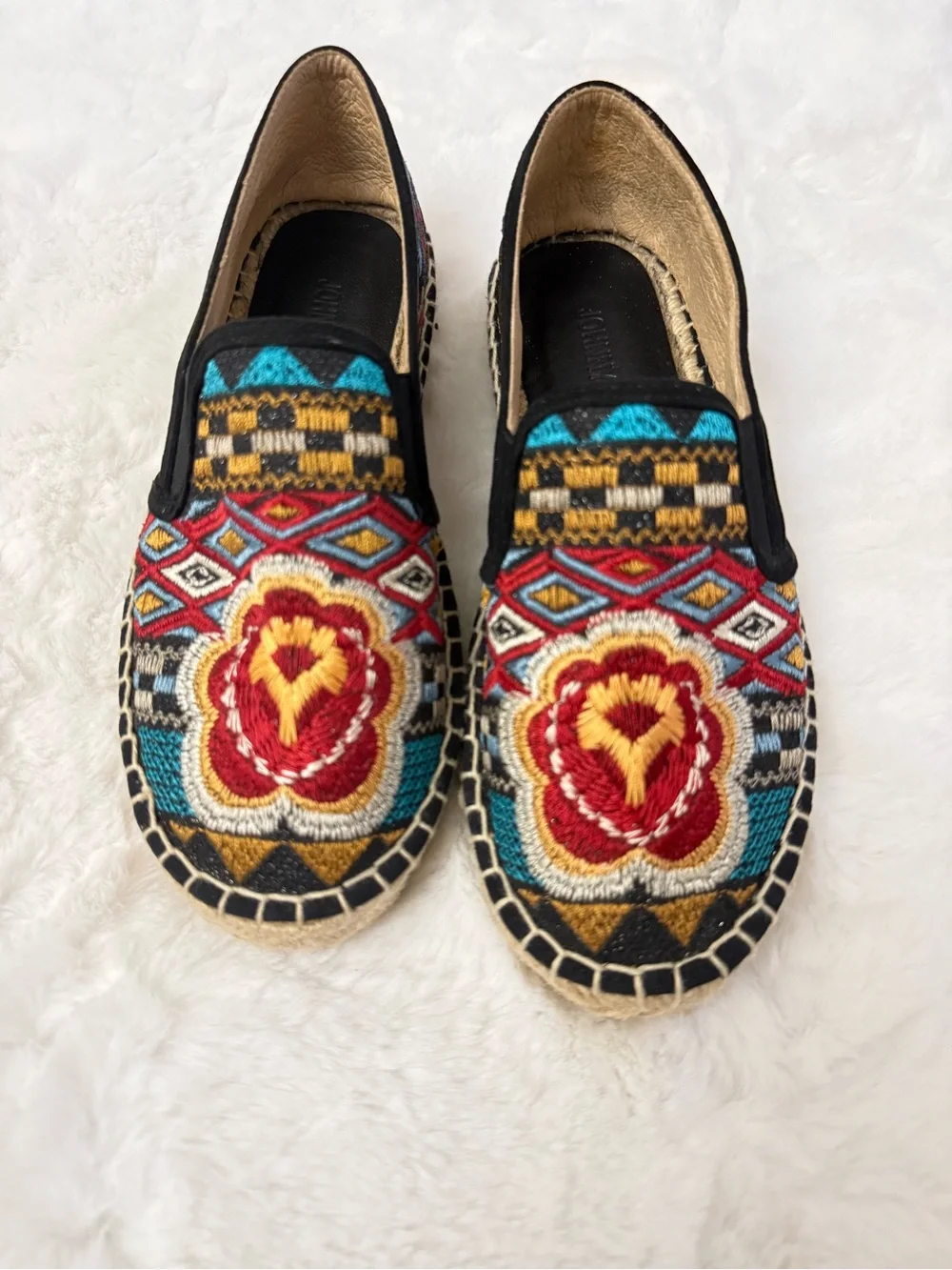 Johnny Was Embroidered Espadrille Slip On Flats Floral Boho Worn Once 37or 6.5